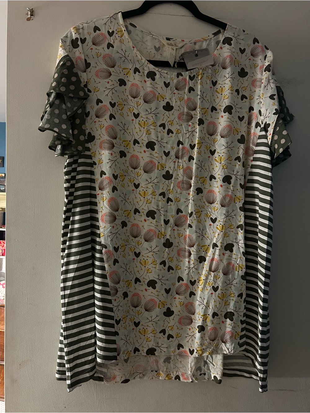 Matilda Jane Olive Green Floral & Stripe Ruffle Sleeve Tee